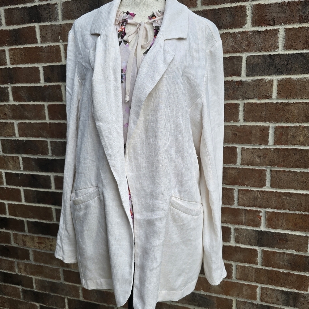 Stoosh Cream Linen Blazer Jacket Tailored Classic Lapel Size L